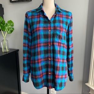 American Eagle Boyfriend Fit Flannel Long Sleeve Button Down Shirt Size Small